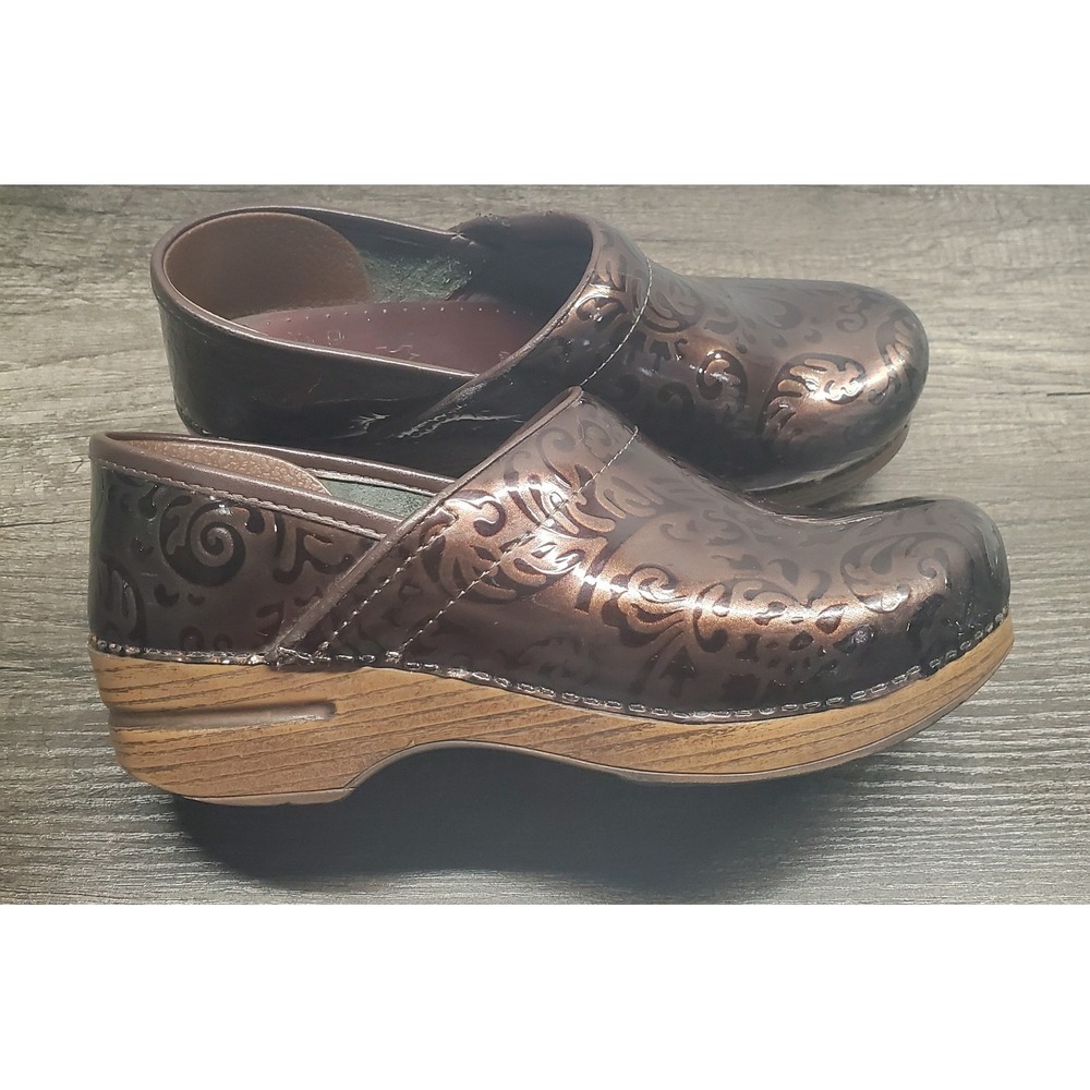 Dansko Professional Clogs 39 (8.5-9 US) Brown Arabesque Floral Leather Shoes
